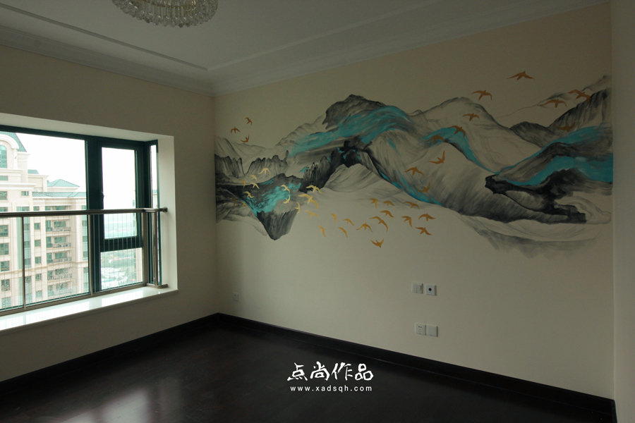 卧室背景墙手绘